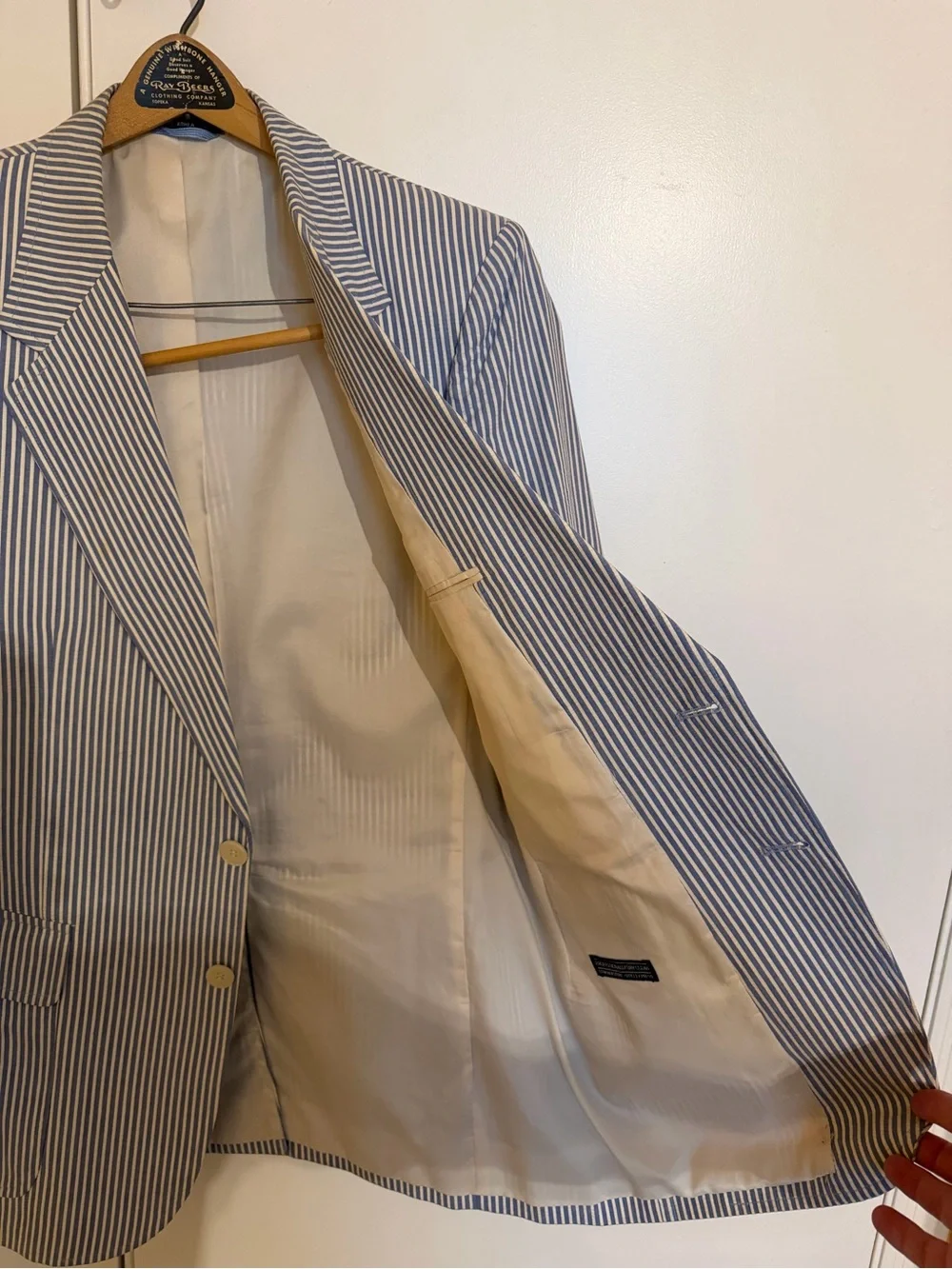 Men's Blue & White Striped Blazer - Classic Seersucker Style